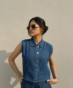 Blue Denim Crop Shirt
