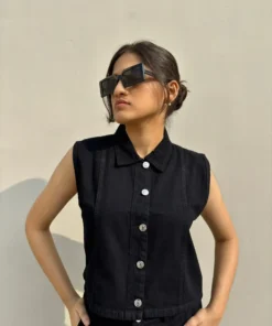 Black Denim Crop Shirt